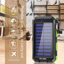 YELOMIN 20000mAh Waterproof Solar Power Bank,External Backup Pack Battery Dual USB Outputs/LED Flashlights, Suitable for Outdoor Camping (Green)