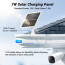 Solar Panel for Security Camera, 7W High-Efficiency Solar Cells, Camera Solar Panel Charger with IP65 Waterproof, Flexible Adjustment Bracket, 10ft Cable Compatible with DC 5V/1.5A Type-C & Micro USB