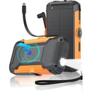 Nuynix 20000mAh Solar Charger Power Bank, 22.5W Fast Charging Solar Power Bank, 15W Portable Wireless Charger Built in Hand Crank and Retractable Cord Compatible for iPhone/Android Phone