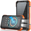 SOLPOWBEN 49800mAh Solar Charger Power Bank for iphone android Solar Power Bank Wireless Charger and 4 Built-in Cables,Dual Flashlights Battery Pack for Outdoor Camping Hiking (Orange)