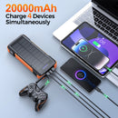 Solar Power Bank 20000mAh with Built-in Retractable Type-C Cable (Lightning Adapter) & Magnetic Wireless Charging, 22.5W Fast Charging Portable Battery Pack for Camping