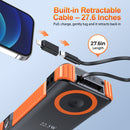Solar Power Bank 20000mAh with Built-in Retractable Type-C Cable (Lightning Adapter) & Magnetic Wireless Charging, 22.5W Fast Charging Portable Battery Pack for Camping