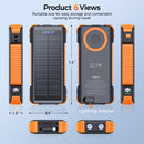Solar Power Bank 20000mAh with Built-in Retractable Type-C Cable (Lightning Adapter) & Magnetic Wireless Charging, 22.5W Fast Charging Portable Battery Pack for Camping