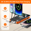 49800mAh Solar Charger Power Bank for iphone android,Portable Phone Charger with 15W Wireless Charger and 4 Built-in Cables, Battery Pack for Outdoor Camping Hiking