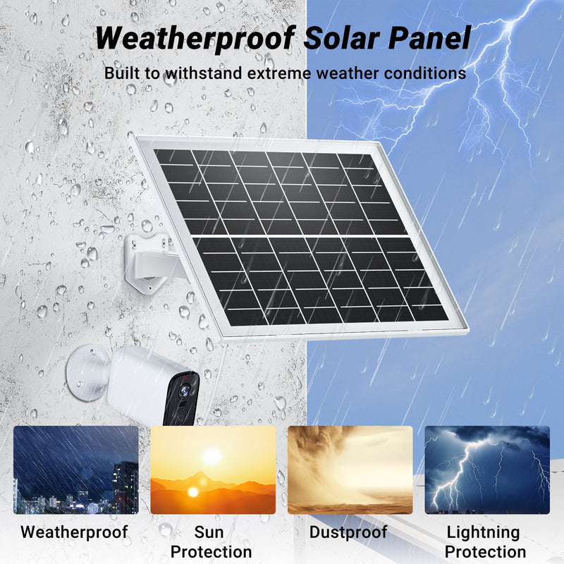 Solar Panel for Security Camera, 7W High-Efficiency Solar Cells, Camera Solar Panel Charger with IP65 Waterproof, Flexible Adjustment Bracket, 10ft Cable Compatible with DC 5V/1.5A Type-C & Micro USB