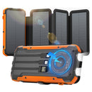 SOLPOWBEN 20000mAh Solar Power Bank With 4 Solar Panels,Portable Charger with Built-in 3 Cables and 5W Wireless Charging,Phone Charger Compatible with iPhone/Android-Camping/Travel Essentials(Orange)