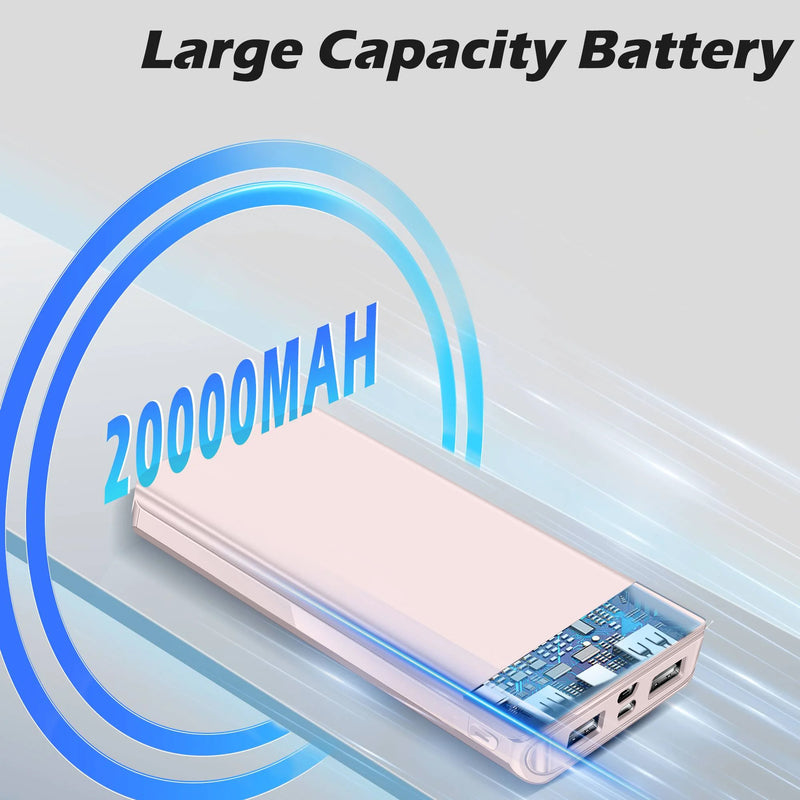 20000 mAh Portable Charger Power Bank Dual USB Battery Pack for iPhone, iPad, Galaxy, Android, Pixel and Tablet (Pink)
