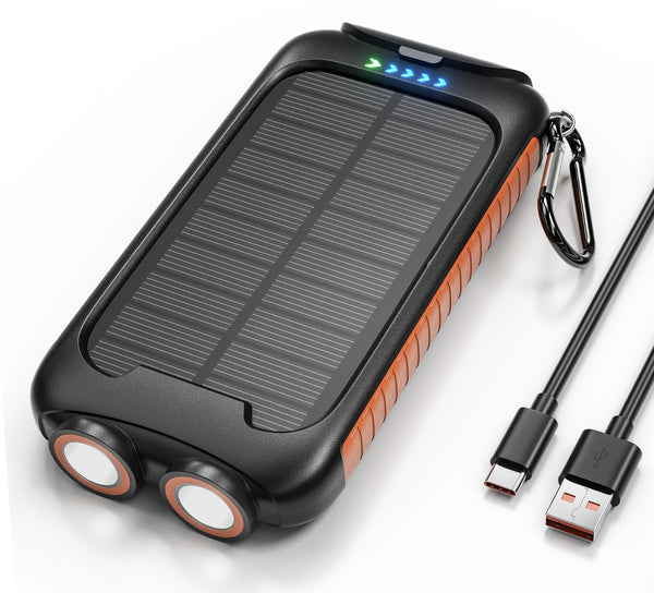 Solar-Charger-Power-Bank - 38800mAh Portable Charger,External Battery Pack 5V3.1A Qc 3.0 Fast Charging Built-in Super Bright Flashlight Solar Panel Charging (Orange)