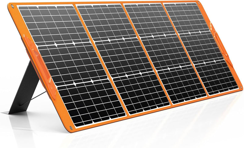 200W Portable Solar Panel for Power Station Generator, 18V Foldable Waterproof IP65 Solar Cell Charger with Adjustable Kickstands and MC-4 Cable for Laptop Outdoor Camping Boat Lawn Mower Van RV Trip