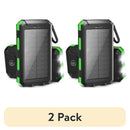 (2 pack) Solpowben 20000mAh Solar Power Bank Compatible for Cell Phone iPhone, Portable Charger with Dual 5V USB Ports & 2 Flashlights & Compass for Outdoor Camping Hiking (Green)