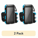 (2 pack) SOLPOWBEN 20000mAh Solar Power Bank Compatitble for iphone Portable Solar Power Bank with Dual 5V USB Ports 2 Flashlight Compass Battery Pack for Outdoor Camping Hiking(Blue)