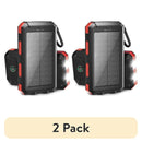 (2 pack) Solpowben 20000mAh Solar Power Bank Compatible for Cell Phone iPhone, Outdoor Portable Charger with Dual 5V USB Ports, 2 Flashlights & Digital Compass(Red)