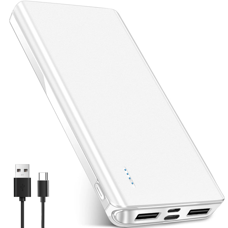 20000 mAh Portable Charger Power Bank Dual USB Battery Pack for iPhone, iPad, Galaxy, Android, Pixel and Tablet (White)