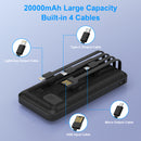 Yelomin 20000mAh Power Bank for iPhone, Portable Charger with 4 Built-in Cables, Battery Pack with LED Display&Flashlight, Phone Charger for Travel,Compatible iPhone Android Samsung Devices (Black)