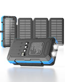 SOLPOWBEN 49800mAh Solar Power Bank, PD22.5W Fast Charging Portable Charger with 4 Foldable Solar Panels, 4 Built-in Cables, Dual Flashlight and Carabiner for Camping, Travel, Outdoor Emergency