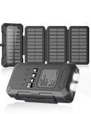 SOLPOWBEN 49800mAh Solar Power Bank, PD22.5W Fast Charging Portable Charger with 4 Foldable Solar Panels, 4 Built-in Cables, Dual Flashlight and Carabiner for Camping, Travel, Outdoor Emergency