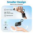 Yelomin 20000mAh Ultra Mini Portable Charger Power Bank,22.5W Fast Charging Phone Charger with Built-in Lanyard-style Charging Cables,Travel Charger Battery Pack for iPhone 17/16 Samsung,iPad,Black