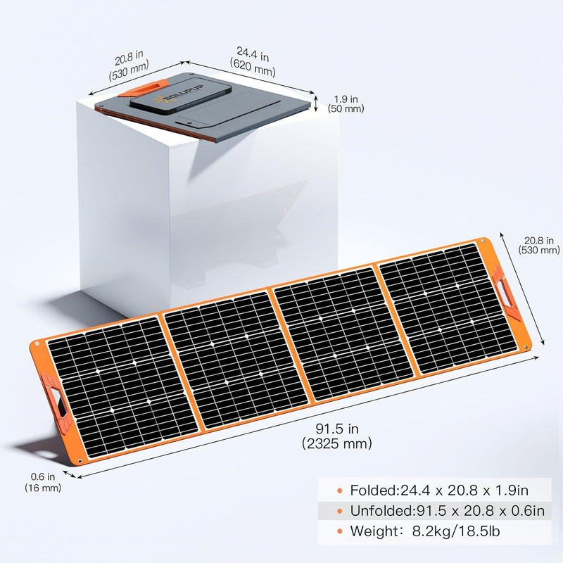 200W Portable Solar Panel for Power Station Generator, 18V Foldable Waterproof IP65 Solar Cell Charger with Adjustable Kickstands and MC-4 Cable for Laptop Outdoor Camping Boat Lawn Mower Van RV Trip