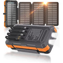 SOLPOWBEN 49800mAh Solar Power Bank, PD22.5W Fast Charging Portable Charger with 4 Foldable Solar Panels, 4 Built-in Cables, Dual Flashlight and Carabiner for Camping, Travel, Outdoor Emergency (Orange)