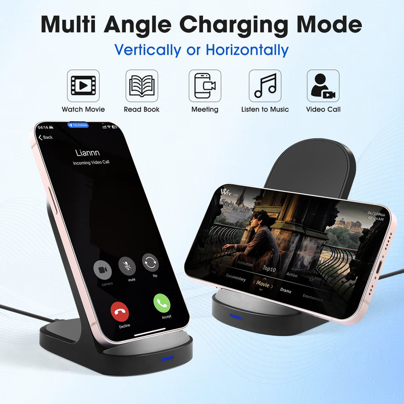 SOLPOWBEN Wireless Charger 15W Fast Charging Station with for iPhone and Samsung