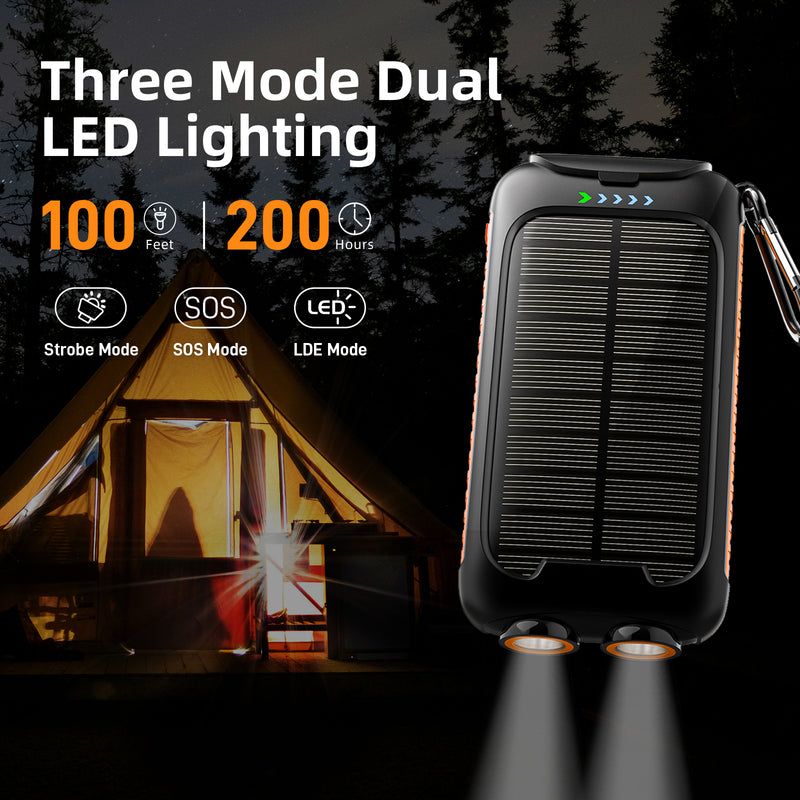 Yelomin 49800mAh Solar Power Bank Portable Charger with Dual 5V USB Ports,2 LED Light Flashlight,Water proof Battery Pack for iPhone,Android,Suitable for Outdoor Camping Hiking Travel(Orange)