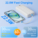 49800mAh Power Bank with Built in Cables, 22.5W Fast Charging Portable Charger, 4 Outputs 3 Inputs Led Display Battery Pack, Travel Camping Essentials Phone Charger for iPhone/iPad/Samsung/LG, White