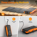 SOLPOWBEN 20000mAh Solar Power Bank With 4 Solar Panels,Portable Charger with Built-in 3 Cables and 5W Wireless Charging,Phone Charger Compatible with iPhone/Android-Camping/Travel Essentials(Orange)