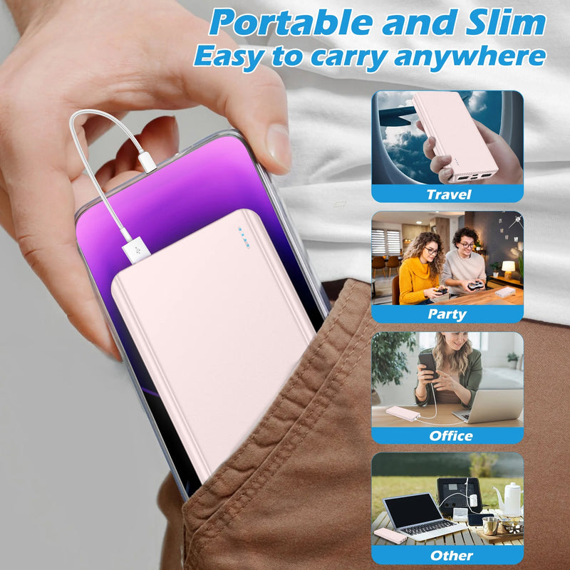 20000 mAh Portable Charger Power Bank Dual USB Battery Pack for iPhone, iPad, Galaxy, Android, Pixel and Tablet (Pink)