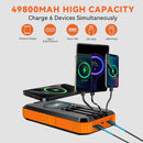 49800mAh Solar Power Bank Portable Solar Charger Built in 3 Cables and 5W Wireless Charger Power Bank Built-in Super Bright Flashlight,Suitable for Outdoor Camping Hiking ﻿