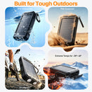 Solar Power Bank 38800mAh Portable Charger for Phone with USB-C, Outdoor Waterproof Battery Pack, 3 Outputs, Emergency LED Flashlight, Reliable Backup Power for Camping Hiking Travel and Power Outages