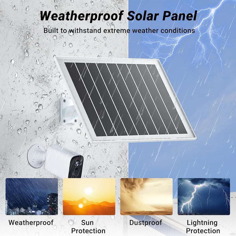 Solar Panel for Security Camera, 7W High-Efficiency Solar Cells, Camera Solar Panel Charger with IP65 Waterproof, Flexible Adjustment Bracket, 10ft Cable Compatible with DC 5V/1.5A Type-C & Micro USB