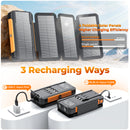 SOLPOWBEN 20000mAh Solar Power Bank with 4 Foldable Panels and 4 Built-In Cables, 15W Fast Charging Portable Charger for Cell Phone, Dual LED Flashlights Battery Pack for Camping, Travel