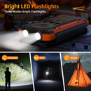 SOLPOWBEN 20000mAh Solar Power Bank With 4 Solar Panels,Portable Charger with Built-in 3 Cables and 5W Wireless Charging,Phone Charger Compatible with iPhone/Android-Camping/Travel Essentials(Orange)