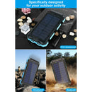 SOLPOWBEN 30000mAh Solar Charger for Cell Phone iPhone, Portable Solar Power Bank with Dual 5V USB Ports, 2 Led Light Flashlight, Compass Battery Pack for Outdoor (Blue)