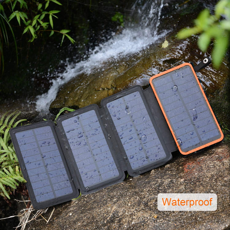 30000mAh Solar Charger 4 Panels, Portable Solar Power Bank with LED Light Flashlight, Dual 5V USB Portsfor Outdoor