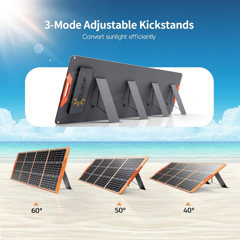 200W Portable Solar Panel for Power Station Generator, 18V Foldable Waterproof IP65 Solar Cell Charger with Adjustable Kickstands and MC-4 Cable for Laptop Outdoor Camping Boat Lawn Mower Van RV Trip