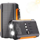 SOLPOWBEN 20000mAh Solar Power Bank, Portable Charger with Built-in Cables, Fast Charging, Dual LED Flashlights, Waterproof & Shockproof for Outdoor Travel