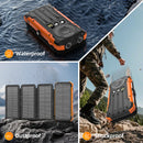 SOLPOWBEN 20000mAh Solar Power Bank With 4 Solar Panels,Portable Charger with Built-in 3 Cables and 5W Wireless Charging,Phone Charger Compatible with iPhone/Android-Camping/Travel Essentials(Orange)