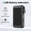 Solar Charger Power Bank 20000mAh Portable Charger with 4 Built-in Cables and USB-C in/Output, Dual Emergency Flashlights, Waterproof Outdoor Battery Pack for Camping, Hiking, Travel, and Storm Prep