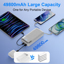 49800mAh Power Bank with Built in Cables, 22.5W Fast Charging Portable Charger, 4 Outputs 3 Inputs Led Display Battery Pack, Travel Camping Essentials Phone Charger for iPhone/iPad/Samsung/LG, White