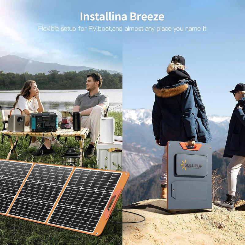 200W Portable Solar Panel for Power Station Generator, 18V Foldable Waterproof IP65 Solar Cell Charger with Adjustable Kickstands and MC-4 Cable for Laptop Outdoor Camping Boat Lawn Mower Van RV Trip