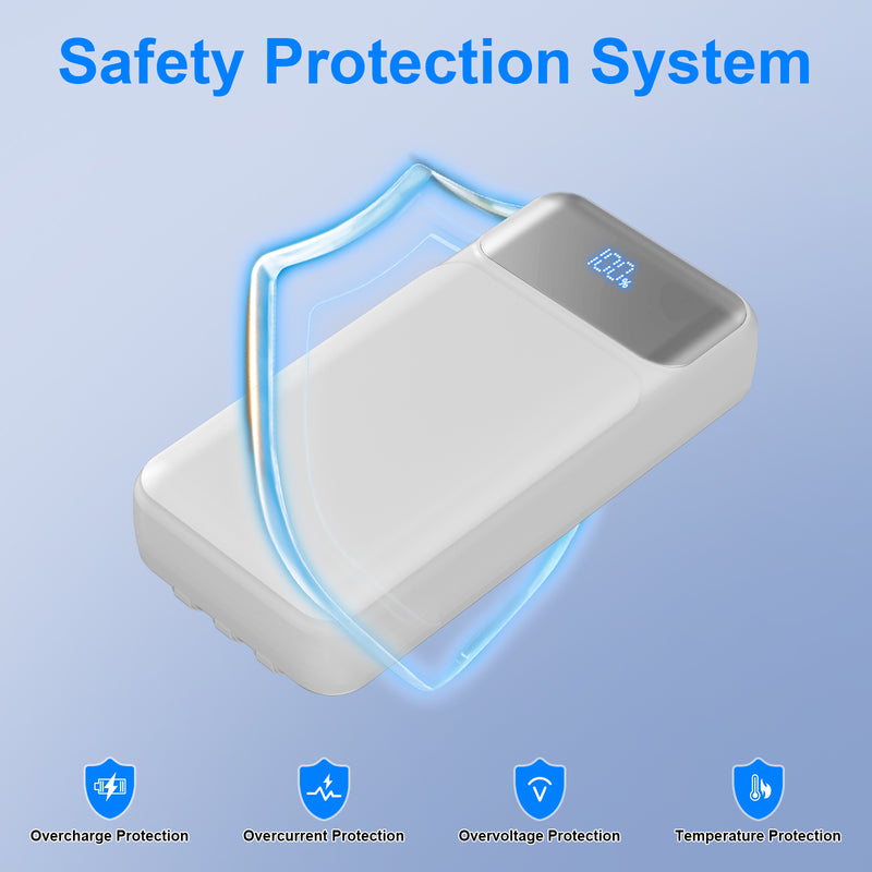 49800mAh Power Bank with Built in Cables, 22.5W Fast Charging Portable Charger, 4 Outputs 3 Inputs Led Display Battery Pack, Travel Camping Essentials Phone Charger for iPhone/iPad/Samsung/LG, White