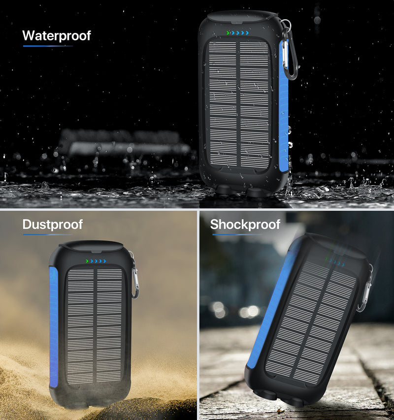 Nuynix 38800mAh Portable Phone Charger with 1 Type C & 2 USB Ports Built-in Dual LED Flashlight, 15W Fast Charging Waterproof Solar Panel Charger for iPhone, iPad, Samsung