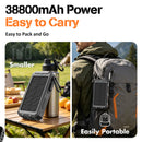Solar Power Bank 38800mAh Portable Charger for Phone with USB-C, Outdoor Waterproof Battery Pack, 3 Outputs, Emergency LED Flashlight, Reliable Backup Power for Camping Hiking Travel and Power Outages