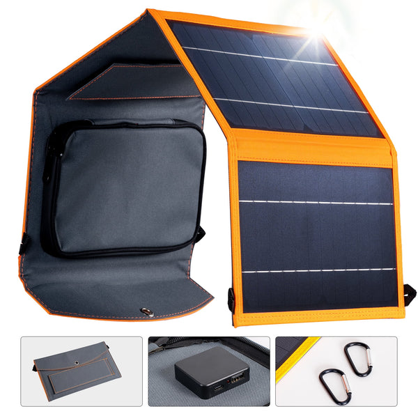 Solar Panel Charger 30W Portable Solar Panels with USB and TYPE-C Ports Waterproof Foldable Battery Charger for Phones,Ipad,Camera,Game-Suitable for Camping,Hiking,Backpacking