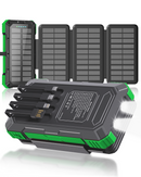 SOLPOWBEN 49800mAh Solar Power Bank, PD22.5W Fast Charging Portable Charger with 4 Foldable Solar Panels, 4 Built-in Cables, Dual Flashlight and Carabiner for Camping Travel Outdoor Emergency,Green