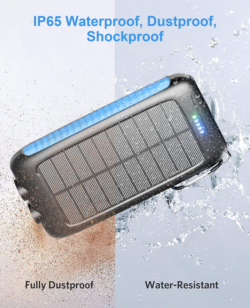 49800mAh Solar Power Bank Portable Charger with Wireless Charger for Apple Watch,iPhone,Fast Charging Travel Battery Pack with Camping Flashlight,Compatible with All Mobile Phones（Blue)