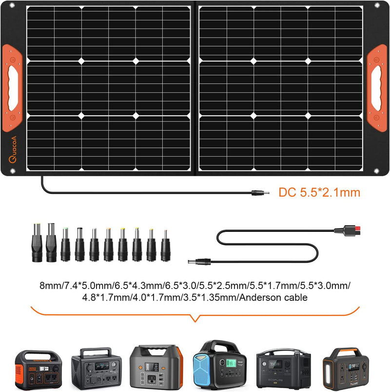 Quacoa 100W Portable Folding Waterproof Monocrystalline Solar Panel Power Charger System Kit for Camping Outdoor Boat Emergency Backup Power Station