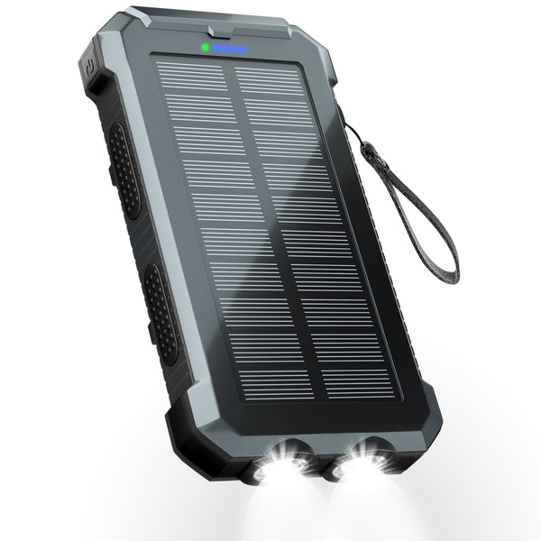 SOLPOWBEN 30000mAh Solar Charger for Cell Phone iPhone, Portable Solar Power Bank with Dual 5V USB Ports, 2 Led Light Flashlight, Compass Battery Pack for Outdoor Camping (Black)