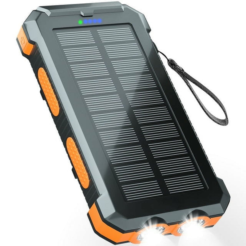 SOLPOWBEN 30000mAh Solar Charger for Cell Phone iPhone, Portable Solar Power Bank with Dual 5V USB Ports, 2 Led Light Flashlight, Compass Battery Pack for Outdoor Camping Hiking (Orange)